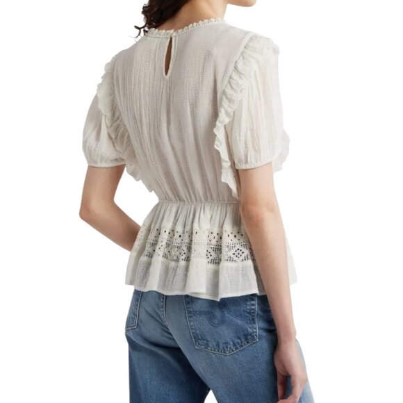 Treasure & Bond Shirt Womens Sz M Short Sleeve Peplum Top  White - Picture 2 of 13